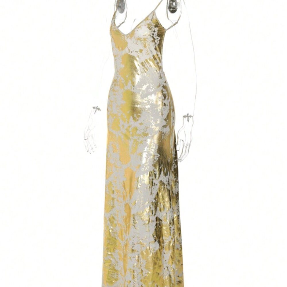 Apricot Elegant Women's Backless V-Neck Dress - Picture 6 of 9